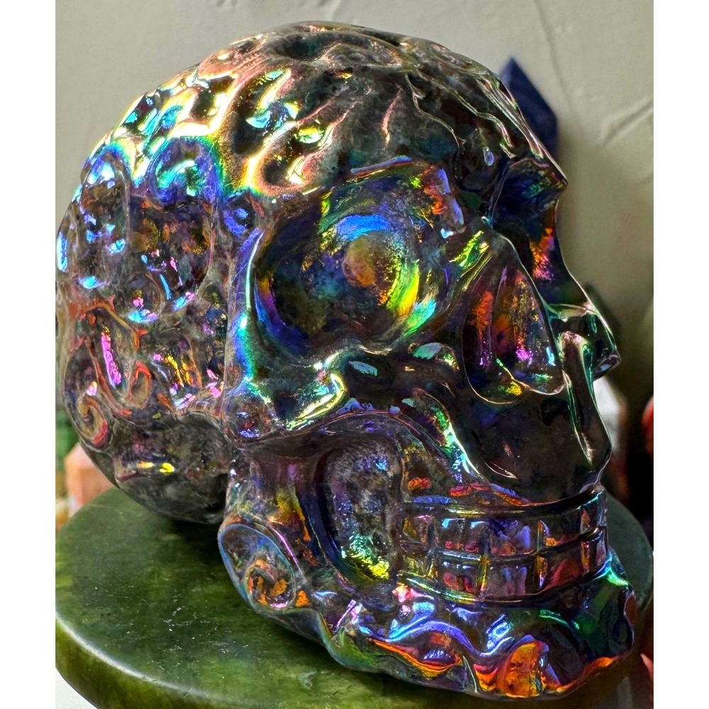 Aura Treated Yooperlite Hand Carved Skull - Precise Detailing - Collector piece